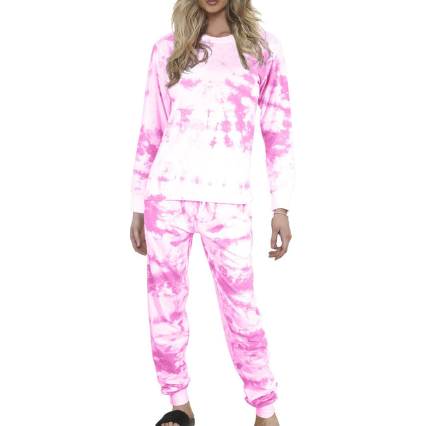 A2Z Ladies 2 Piece Pyjama Set Loungewear Soft Cotton PJS Tie Dye Printed Long Sleeve Pink Top Bottom Gift for Ladies Matching PJS Lounge Suit S/M/L/XL/2XL