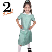 Kids Girls 2 Pack Uniform School Zip Up Gingham Dress With Matching Scrunchies - A2Z 4 Kids