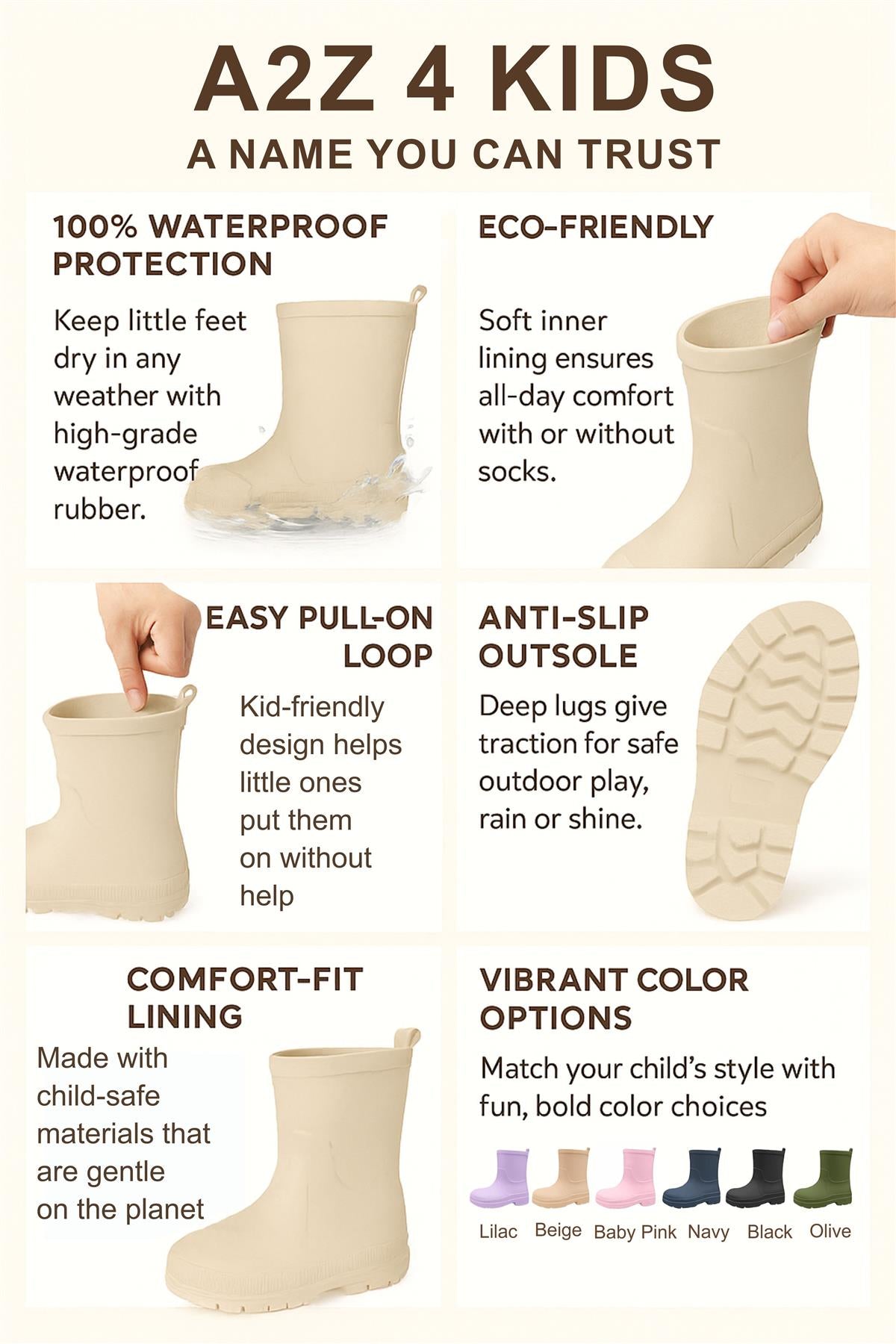Kids Girls Wellington Wellies Non-Slip Waterproof Lightweight Rain Boots