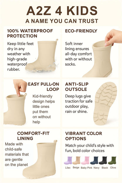 Kids Girls Wellington Wellies Non-Slip Waterproof Lightweight Rain Boots