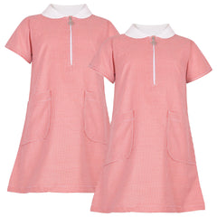 Girls Gingham 2 Pack School Dress Check Zip Up Summer Dresses With Scrunchies