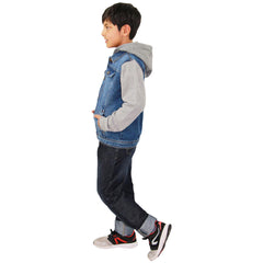 Kids Boys Denim Jacket Fleece Long Sleeves Hooded Stylish Jeans Coat For 2-13 Yr