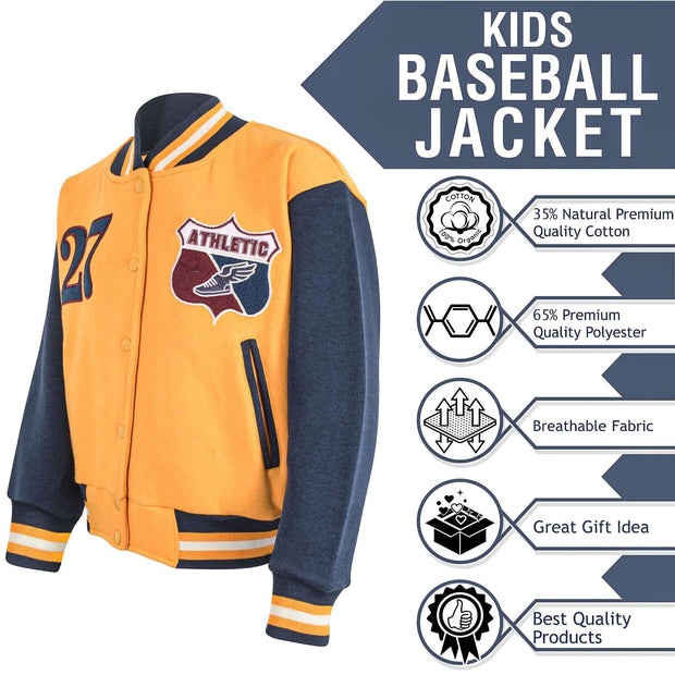 Kids Girls Boys Baseball Jacket Varsity Style Athletic Embroidered School Jacket - A2Z 4 Kids