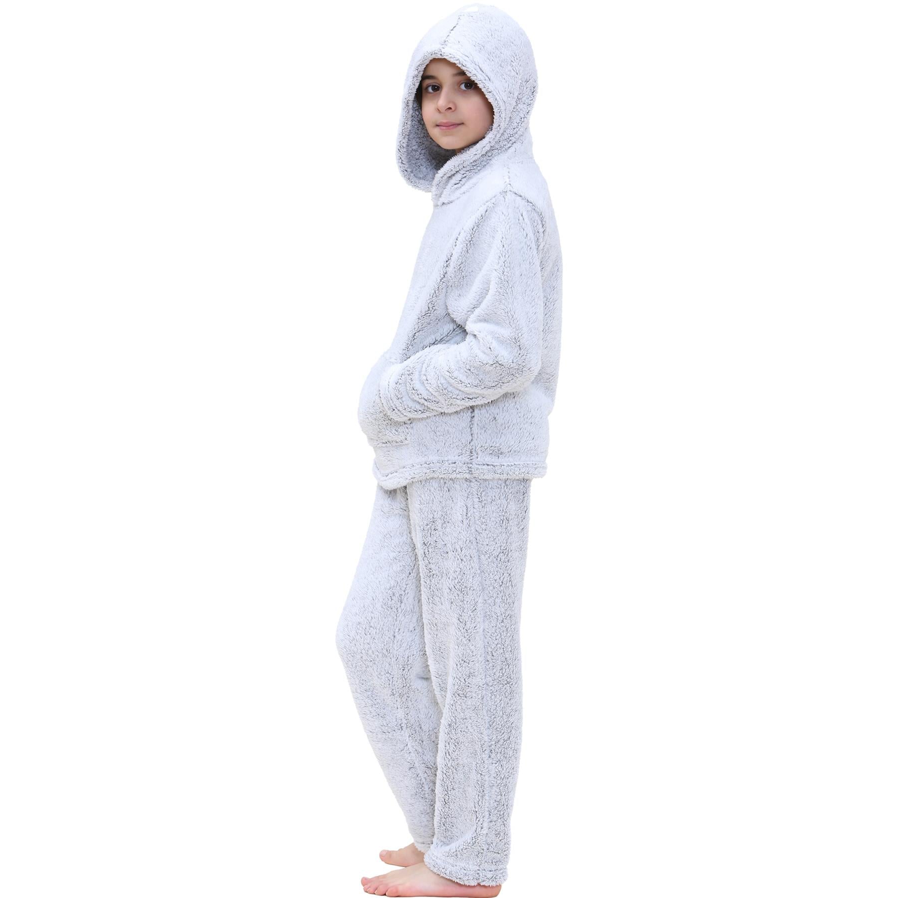 Kids Boys Girls Plain Pyjama Extra Soft Loungewear Thick Pile Fleece PJS Set