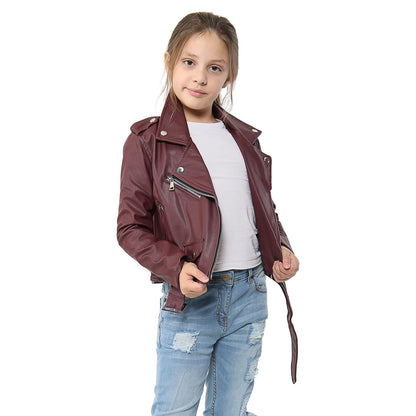 A2Z 4 Kids Girls PU Leather Jacket Zip Up Biker Trendy Belted Coats 5-13 Years