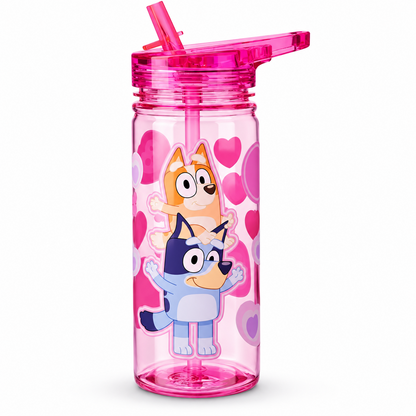 Bluey Kids Water Bottle 580ml Straw Carry Handle Reusable Plastic Drinks Bottle
