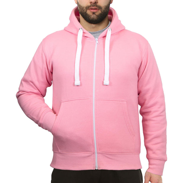 Mens Fleece Plain Zipper Hooded Long Sleeve Sweatshirt For Adults S-4XL