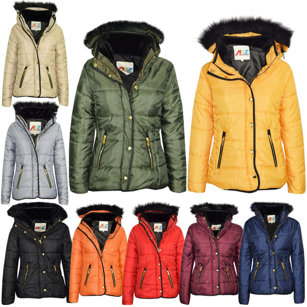 Kids  Girls Padded Puffer Quilted Coat Faux Fur Collar For  Girls Age 3-13 Years