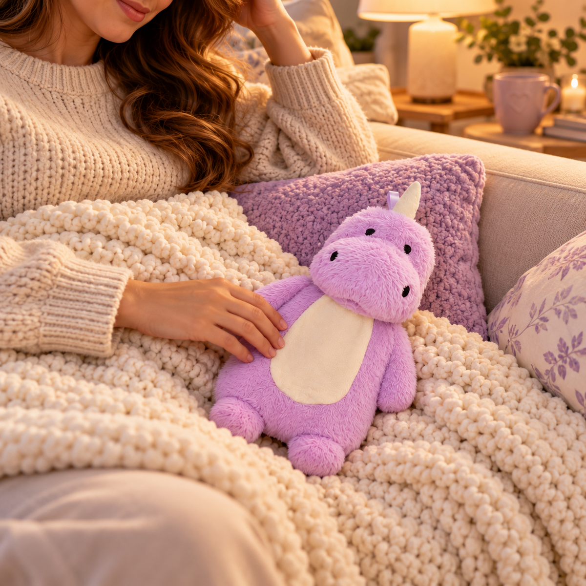 A2Z 4 Kids Purple Dinosaur Plush Hot Water Bottle 750ml Novelty Cosy Warmer
