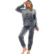 A2Z Womens Pyjamas Soft Warm Fleece Twosie Adults Hooded Long Sleeves Pyjamas 2 Piece Gift Set Size S-2XL