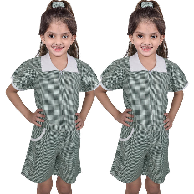 Kids Girls Gingham School 2 Pack Check Summer Playsuit With Matching Scrunchies - A2Z 4 Kids