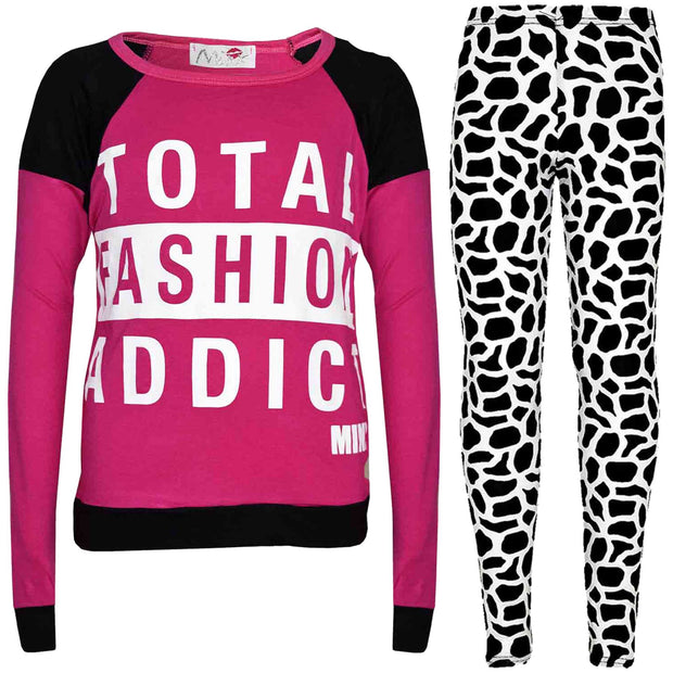 Kids Girls TOTAL FASHION ADDICT Printed Trendy Top & Fashion Legging Set 7-13 Yr