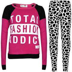 Kids Girls TOTAL FASHION ADDICT Printed Trendy Top & Fashion Legging Set 7-13 Yr