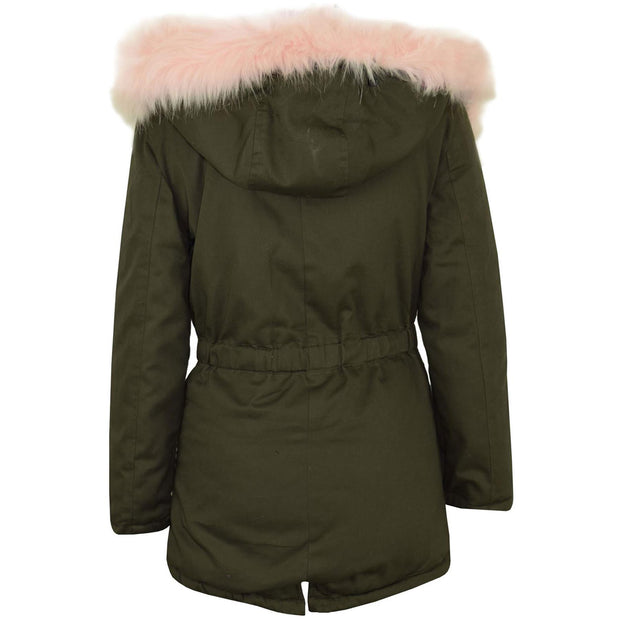 Kids Hooded Jacket Girls Fur Parka School Jackets Outwear Coat 5-13 Years