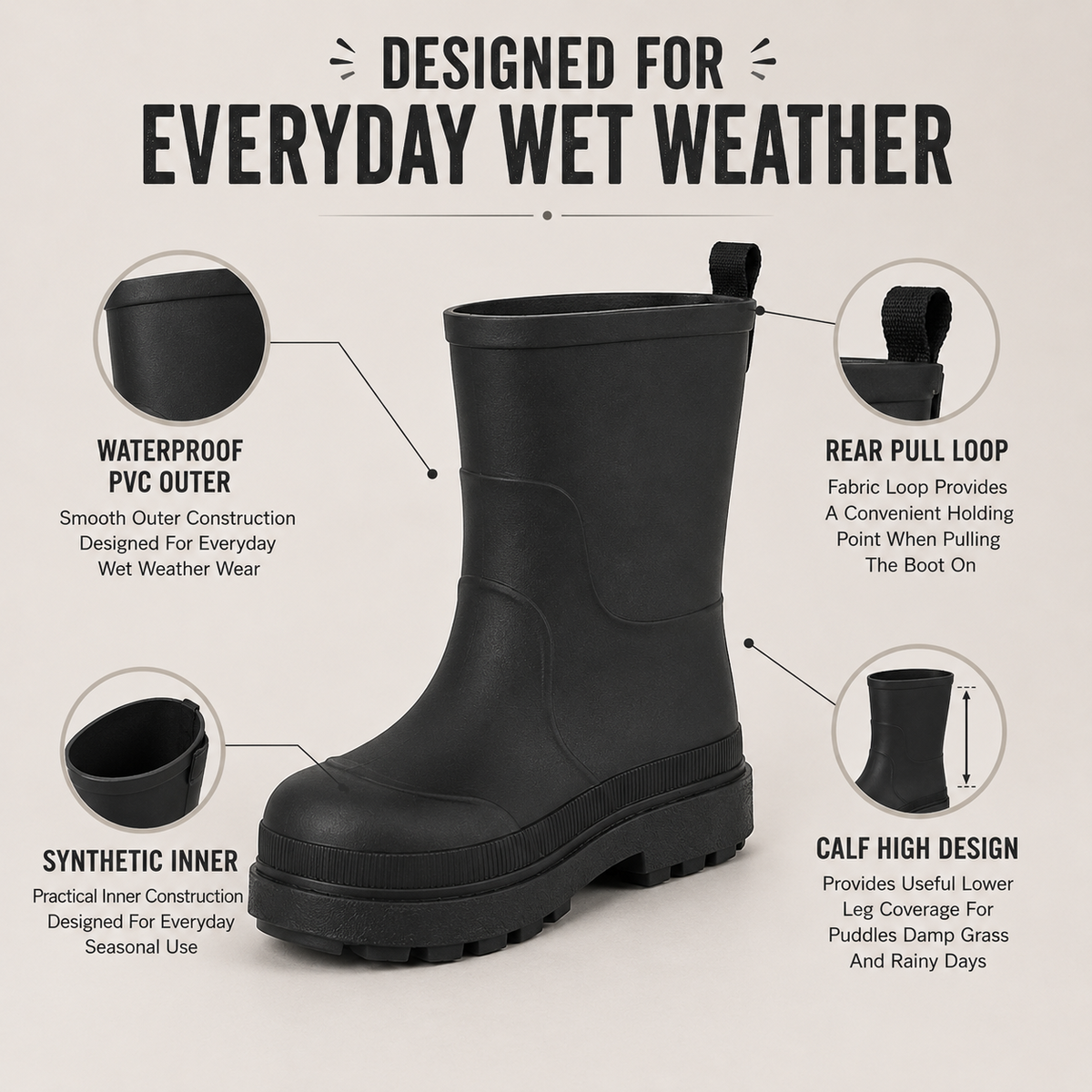 Kids Girls Wellington Wellies Non-Slip Waterproof Lightweight Rain Boots