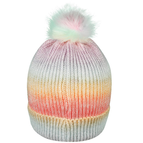 Kids Girls Cable Knit Hat Unicorn Bobble Baenie Pom Pom Soft Warm Winter Hat