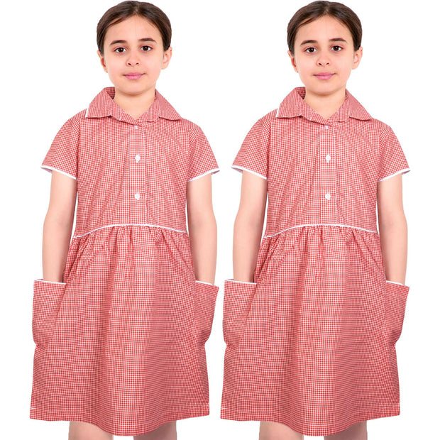 Kids Girls Pack Of 2 Uniform School Dress Gingham Dress With Matching Scrunchies - A2Z 4 Kids