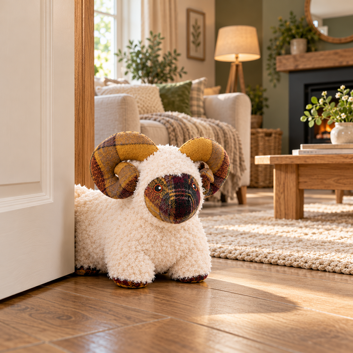 A2Z 1kg Weighted Sheep Door Stopper Plush Novelty Tartan Animal Home Decoration