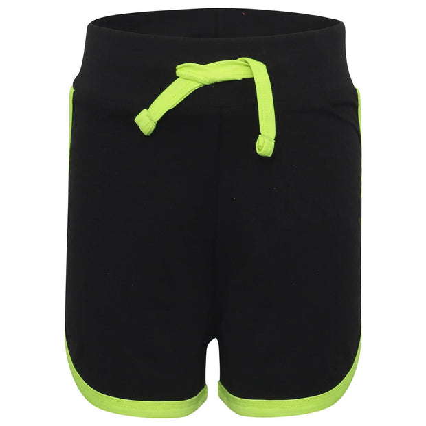 A2Z 4 Kids Black and Neon Green Crop Top And Shorts Set Contrast Colour Short Sleeves T Shirt Summer Outfit 2 Piece Activewear Girls Boys Age 5-13 years