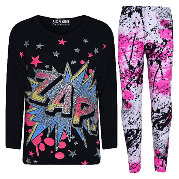 A2Z 4 Kids® Girls Top Kids Designer's Zap Print Trendy T Shirt Tops & Splash Print Legging Set Age 7 8 9 10 11 12 13 Years