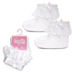 A2Z 4 Kids 2 Pack  Baby Girls Infant Toddler Lace Frilly Bow Socks Newborn Socks