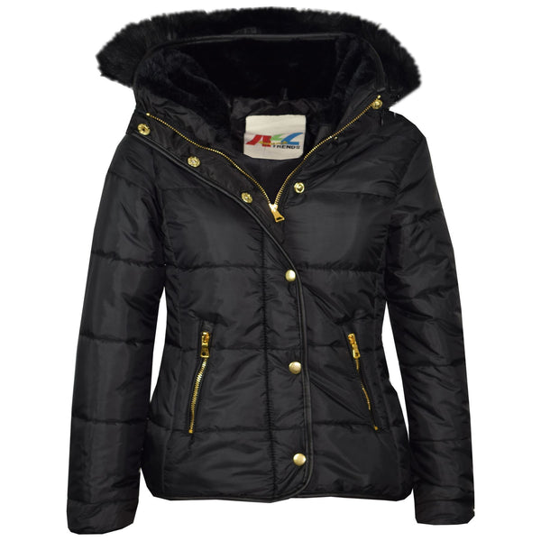 Kids  Girls Padded Puffer Quilted Coat Faux Fur Collar For  Girls Age 3-13 Years