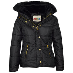 Kids  Girls Padded Puffer Quilted Coat Faux Fur Collar For  Girls Age 3-13 Years
