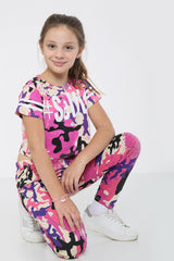 Girls Tops Kids Designer's #Selfie Camouflage Print Crop Top Legging Set 5-13 Yr