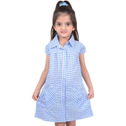 Kids Girls Gingham School Dress Check Printed Dresses With Matching Scrunchies - A2Z 4 Kids