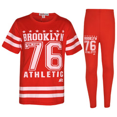 Girls Top Kids Designer's Brooklyn 76 Athletic T Shirt Top & Legging Set 7-13 Yr