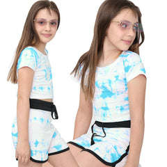 Kids Tie Dye Crop Top & Shorts Set Active Wear Summer Girls Boys Age 5-13 years