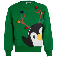 Kids Girls Boys Christmas Penguin Face Sweatshirt Long Sleeve Trendy Jumper 2-13