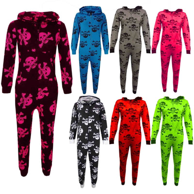 Kids Unisex Onesie Girls Boys Skull & Cross Bone Print Onesies All In One Jumpsuit PJ's New Age 5-13 Years - A2Z 4 Kids