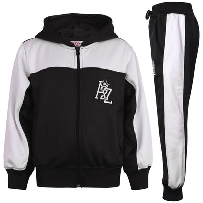 A2Z 4 Kids Girls Boys Unisex Tracksuit A2Z Embroidered Contrast Panelled Black Fleece Hooded Hoodie Top Bottom School PE Jogging Suit Joggers