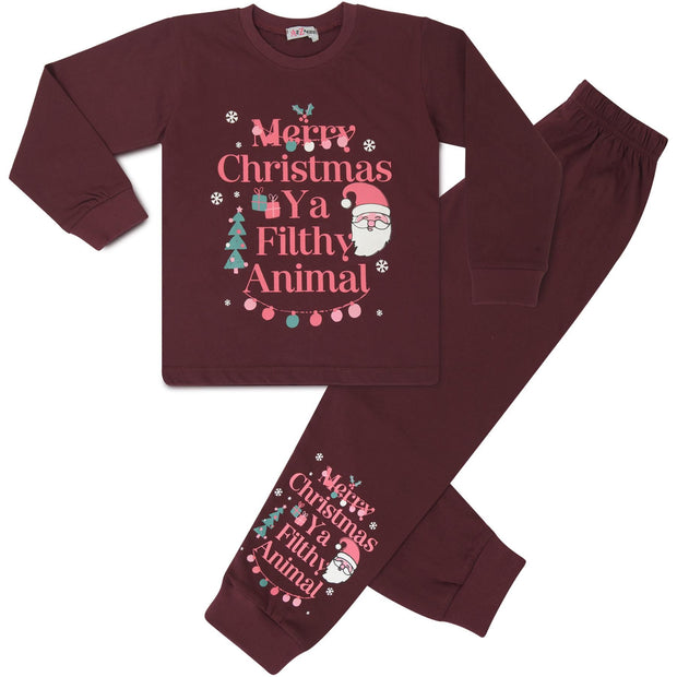 A2Z 4 Kids Girls Christmas Pyjamas Children PJs 2 Piece Festive Set Ya Filthy Animal Santa Print Wine Lounge Suit for Children Unisex Top Bottom Pyjamas Loungewear Gifts Age 2-13 Years