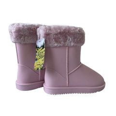 Kids Girls Ladies Warm Rain Boots with Faux Fur Lining Waterproof PVC Mummy Boot