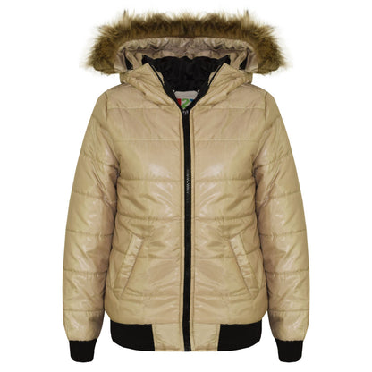 Boys Girls Jackets Kids Maya Faux Fur Hooded Padded Puffer Bubble Coats 5-13 Yrs
