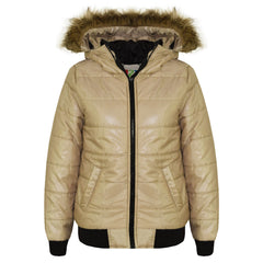 Boys Girls Jackets Kids Maya Faux Fur Hooded Padded Puffer Bubble Coats 5-13 Yrs