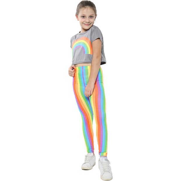 A2Z 4 Kids Girls Crop Top Designer's Rainbow Print Steel Grey Tops Trendy Floss Fashion Belly Shirt Trendy T Shirt Tees New Age 5 6 7 8 9 10 11 12 13 Years