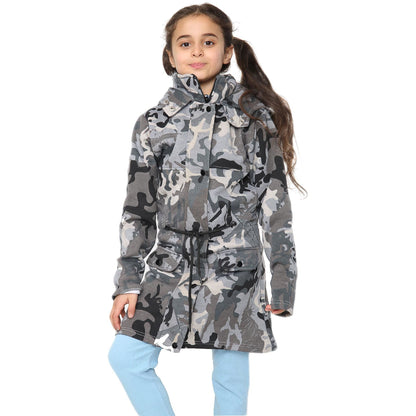 Kids Girls Hooded Camo Parka Jacket Faux Fur Coat New Fashion Age 5-13 Years