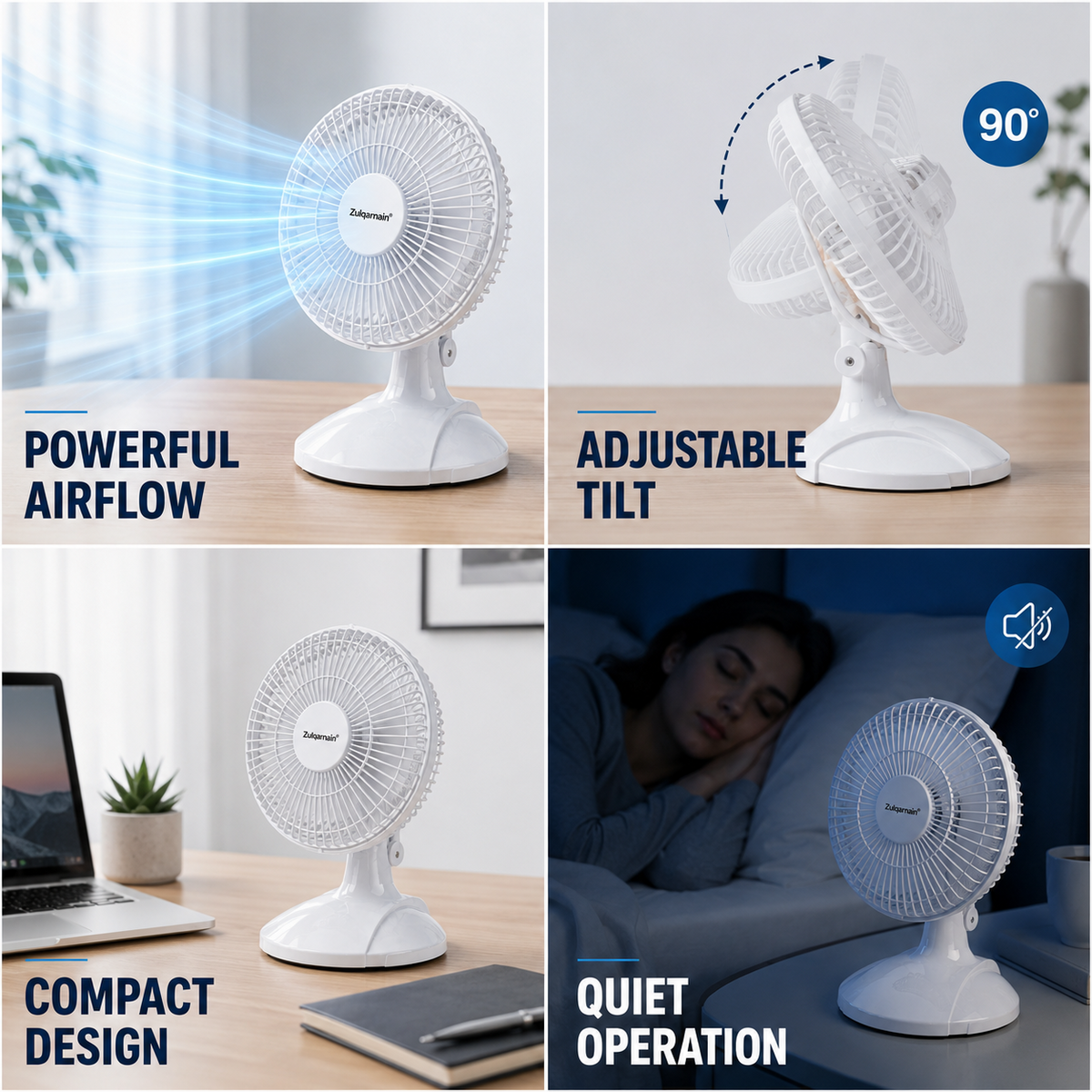 6 Inch Desk Fan White Portable Table Fan with 2 Speed Left and Right Cooling Fan