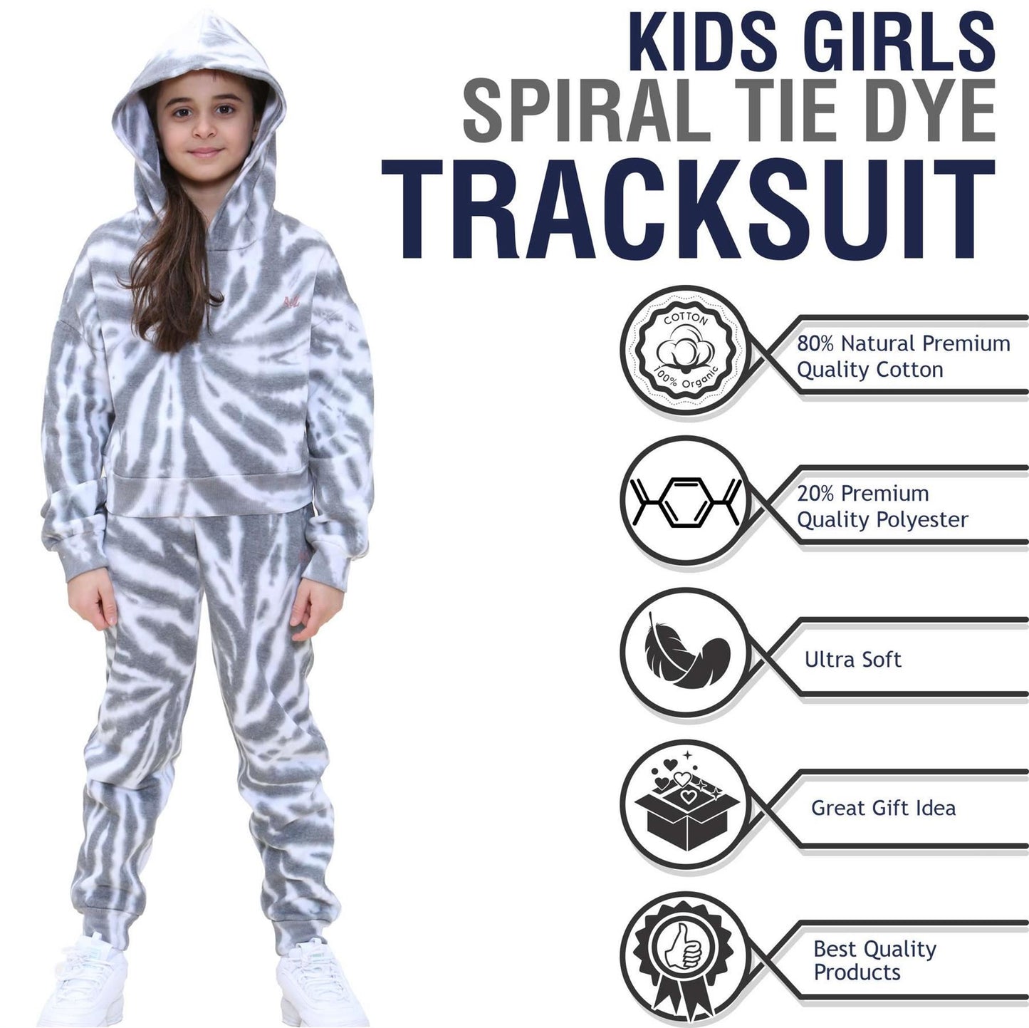 Kids Tie Dye Tracksuit Gym Cropped Hoodie Sweatpants Cord Set Girls Age 5-13