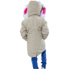 Kids Faux Fur Lined Parka Coat Rainbow Fur Hooded Jacket Girls Boys Age 2-13 Yrs