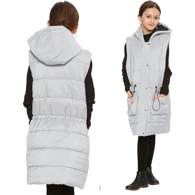 Kids Girls Fashion Oversized Gilet Long Line Jacket Long Sleeveless Coat 7-13 Yr