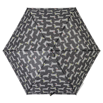 Ladies Supermini Folding Umbrella Sausage Dog AOP Lightweigh 50cm Compact Brolly
