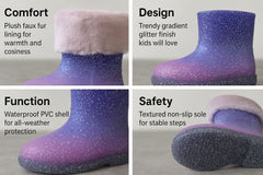 Kids Girls Warm Rain Boots Gradient Faux Fur Lined Waterproof Winter Wellies