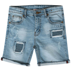 Kids Boys Ripped Light Blue Denim Shorts Comfort Stretch Jeans Trouser Pants
