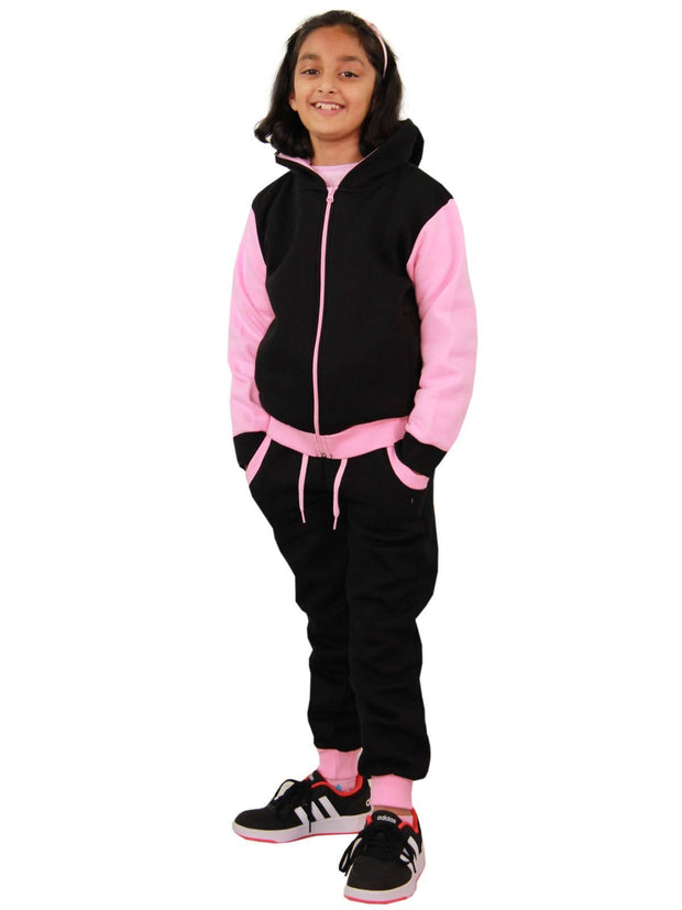 A2Z 4 Kids Girls Baby Pink Plain Tracksuit Contrast Fleece Hooded Top Bottom Jogging Suit Sweatpants Sports Joggers Activewear Set For Childrens Age 2 3 4 5 6 7 8 9 10 11 12 13 Years