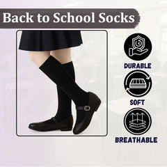 Kids Girls Plain Knee High Socks Pack of 3 Comfortable School Cotton Socks