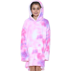 Kids Girls Boys Oversized Hoodie Blue Tartan Printed Snuggle Soft Fleece Blanket